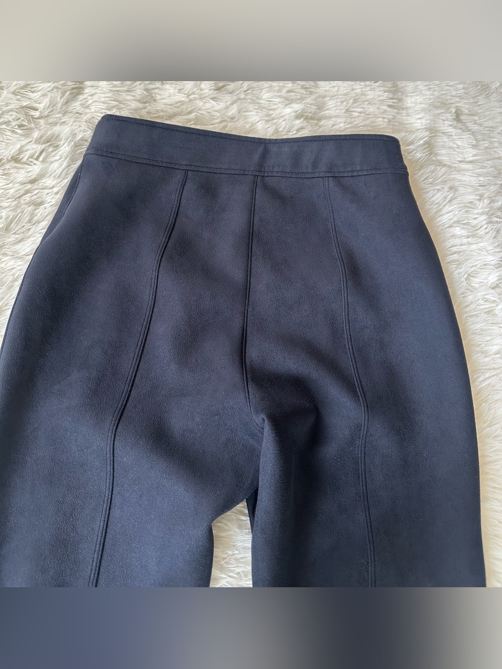 Spanx Faux Suede Flare Pants Navy Small High Rise Y2K Pull On Woman - Picture 8 of 9